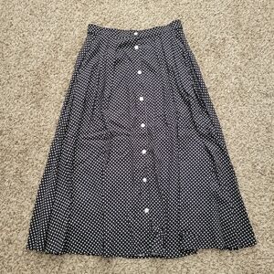 Vintage Pendleton Skirt Midi A-line Pleated Blue Black White Polka Dot 8 Petite